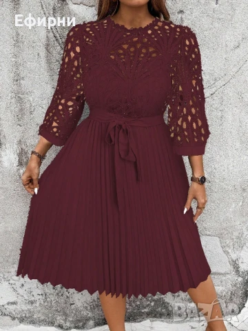 Рокля с дантела, Миди рокля, Рокля бордо, Елегантна рокля