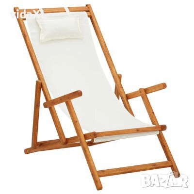vidaXL Сгъваем плажен стол, евкалиптово дърво масив и текстил, кремав(SKU:310311