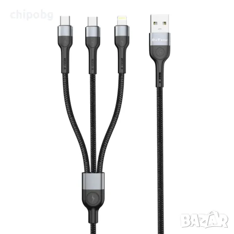 Кабел за данни DeTech DE-52UCL, 3 в 1, USB - 2хType-C, Lightning, 1.0m, Черен - 40518, снимка 2 - USB кабели - 47556595