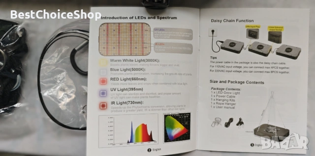 LED лампа за растения 600W пълен спектър растежна светлина с димируема функция, снимка 5 - Градински инструменти - 53793001