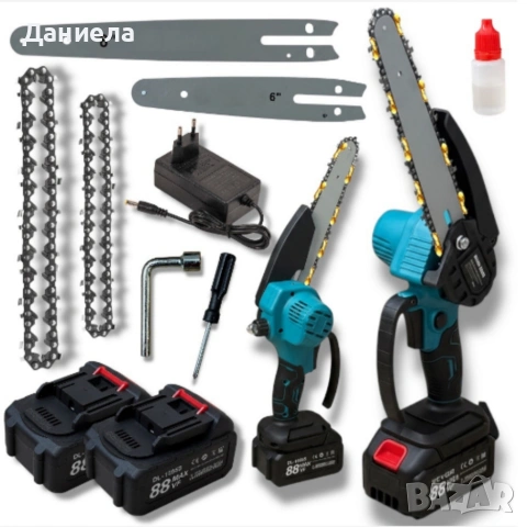 Акумулаторен верижен трион 8" / 6" (88VF) – комплект с 2 шини и 2 батерии, снимка 7 - Други инструменти - 53881847