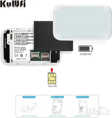 KuWFi 4G LTE 150Mbps Mobile WiFi, Plug and Play модем WiFi Hotspot 150 Mbps 4G FDD/TDD LTE, снимка 6 - Рутери - 47077001