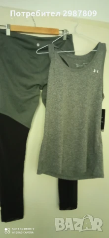 Дамски Спортен комплект 2 части Клин + Потник Сив / Черен размер М, снимка 4 - Спортни екипи - 50799921