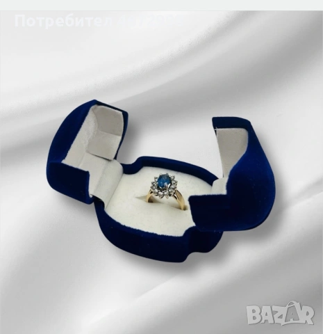 Златен пръстен с диаманти и сапфир 14к