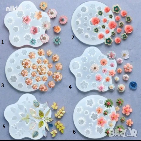 6 вида ситни дребни малки цветенца цветчета цветя силиконов молд форма фондан шоколад смола декор, снимка 2 - Форми - 50704563