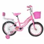 Велосипед с две седалки SIBOG, 14 цола, 3-5 г, светещи помощни колела, багажник, кош, розов, снимка 1