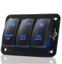 MICTUNING Табло с 3 бутона ON/OFF универсално, 12V/24V, със синя LED подсветка, снимка 1