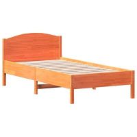 vidaXL Рамка за легло с табла, восъчнокафяв, 75x190 см, бор масив（SKU:842629, снимка 1 - Спални и легла - 45496128