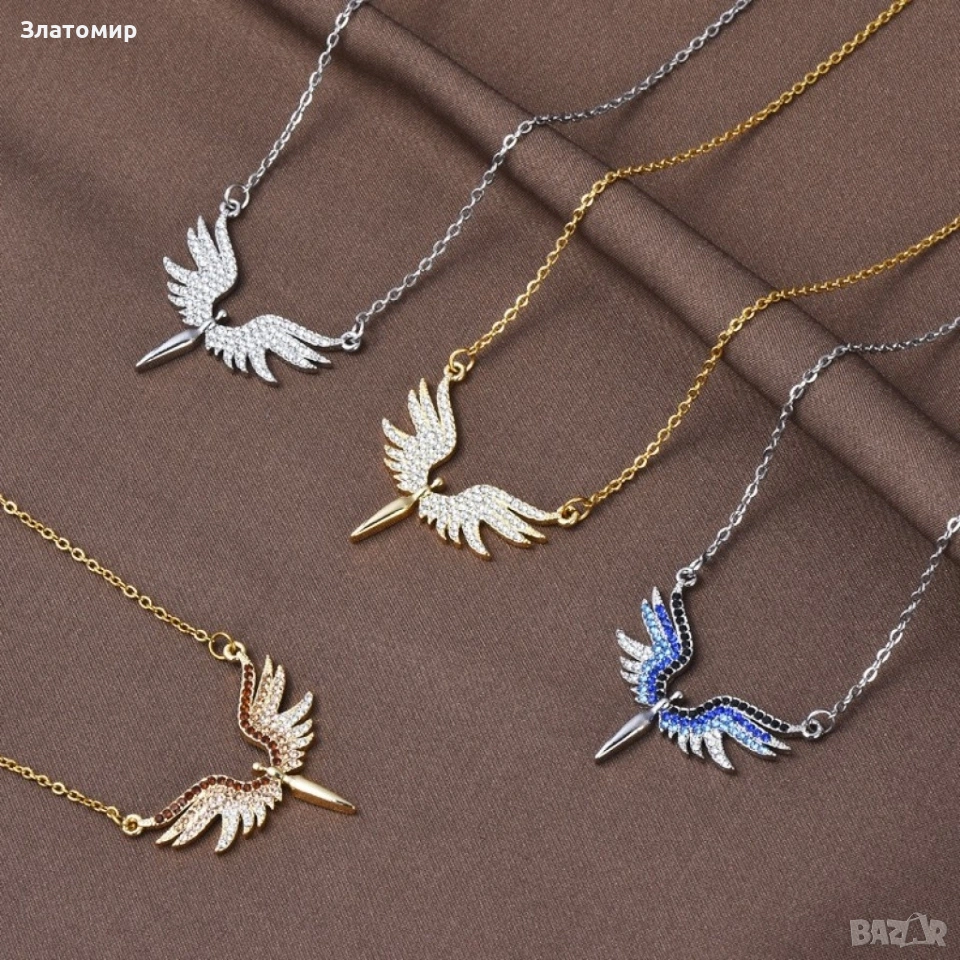 Нежно дамско колие с висулка феникс с камъни , снимка 1