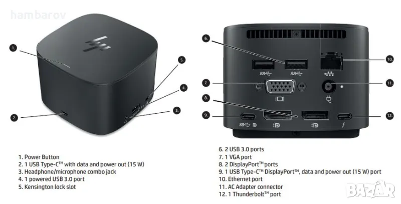 Мощна Докинг станция  HP Thunderbolt Dock 230W G2, снимка 1