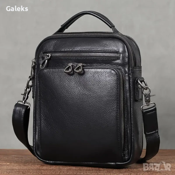  Мъжка ултра/луксозна, премиум кожена чанта /Черна естествена кожа!, снимка 1