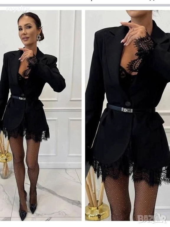 Дамско Елегантно Сако Черно с Дантела, снимка 1