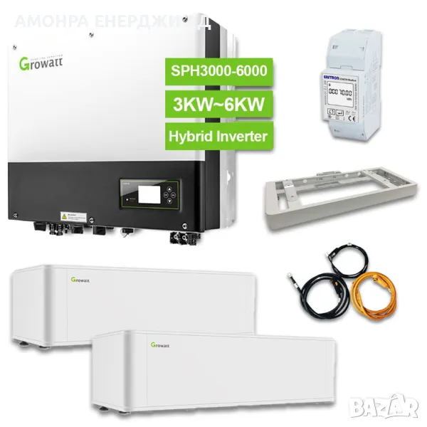 К-т Монофазен хибриден инвертор Growatt 5 kw SPF 5000 + 2броя LVбатерии Growatt ARK-2.5L-A1+SMR- E  , снимка 1