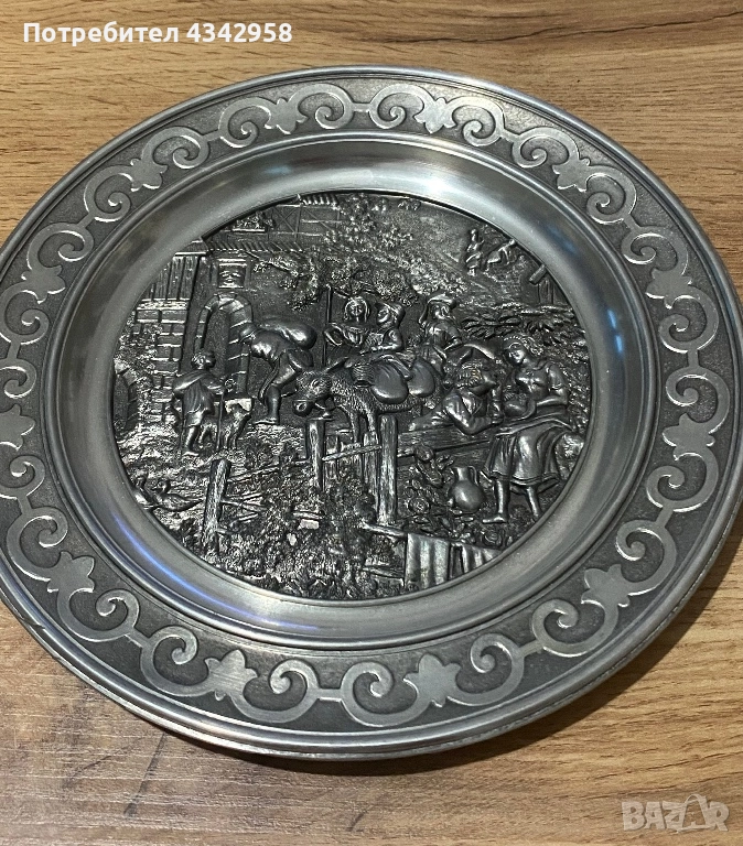 SKS ZINN.95 % (1970 г.) Калена чиния за стена., снимка 1