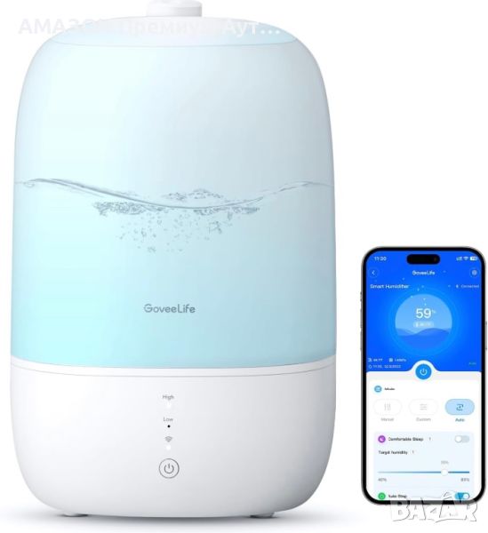 GoveeLife Smart 3L WIFI овлажнител с горно пълнене+дифузьор на етерични масла+нощна лампа, снимка 1