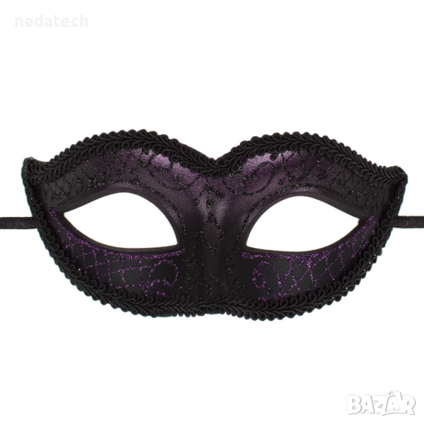 Дамска карнавална маска - черна, с бродерия и лилав брокат, снимка 1