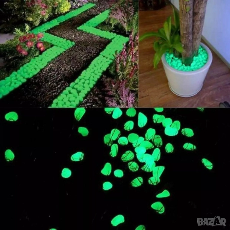 Светещи, декоративни, цветни градински камъни 100 бр., снимка 1