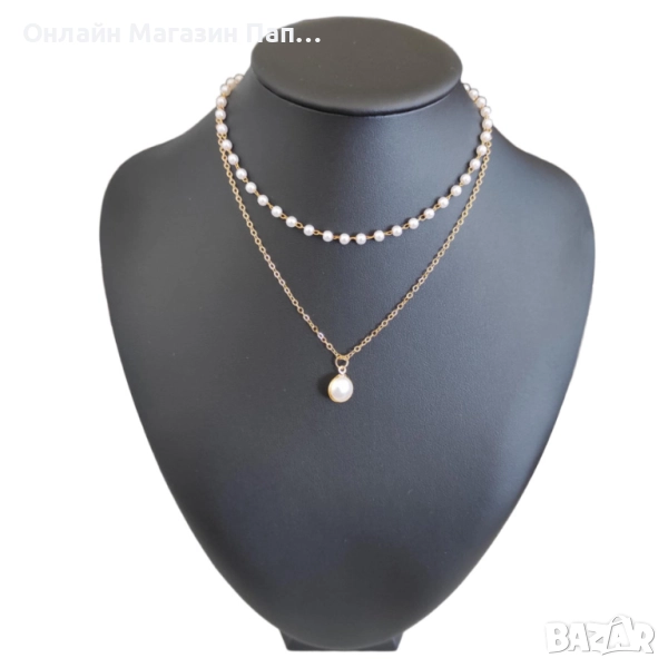 Комплект дамско колие 2 броя – позлатена верижка с перли (синтетични), снимка 1
