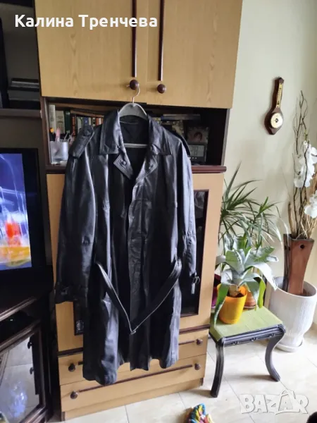 Черно манто от естествена кожа, снимка 1