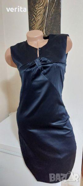 Синя сатенена рокля , снимка 1