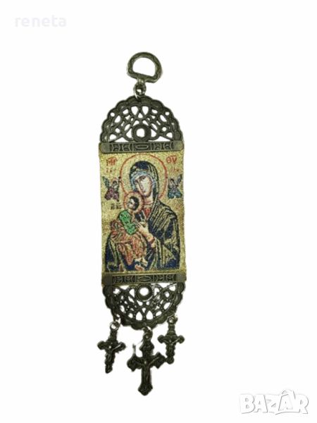 Икона Дева Мария, Машинно тъкана, Метал/Текстил,  22х5 см, снимка 1