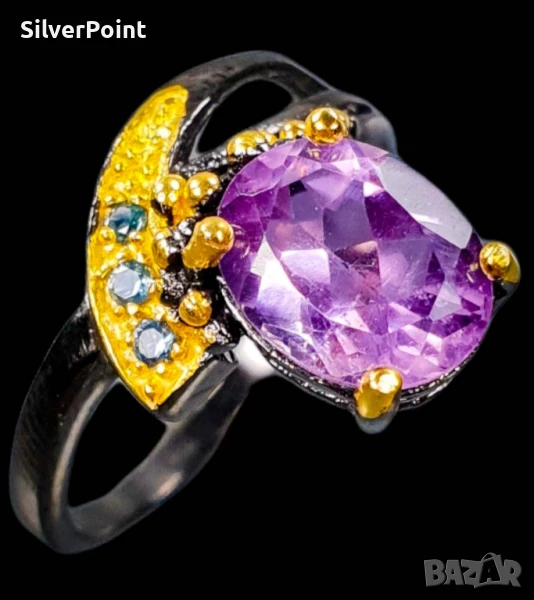 Сребърен пръстен с Аметист и Топази, снимка 1