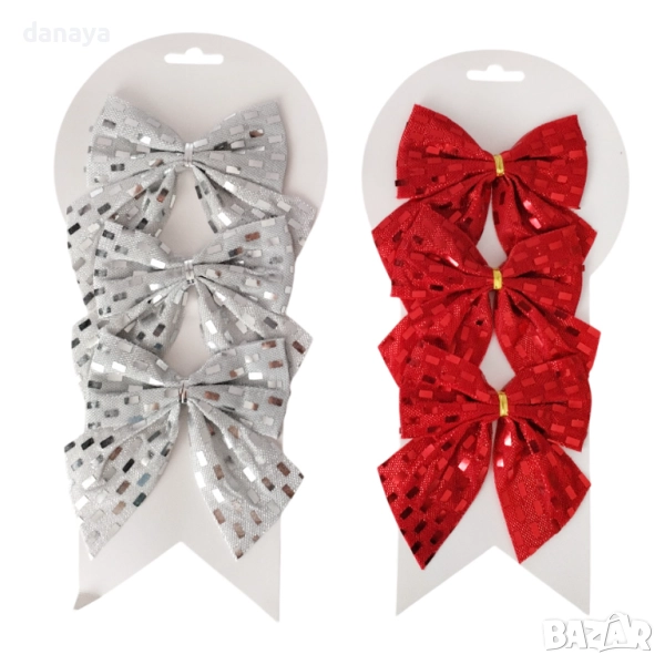 6178 Декоративни коледни панделки за елха и украса, 3 броя, снимка 1