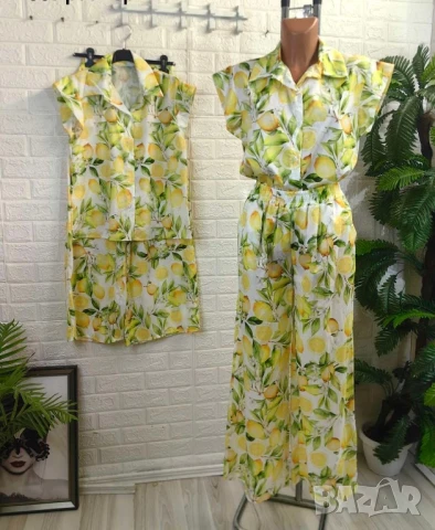 дамски комплект с лимони риза и панталон , снимка 3 - Комплекти - 50873671