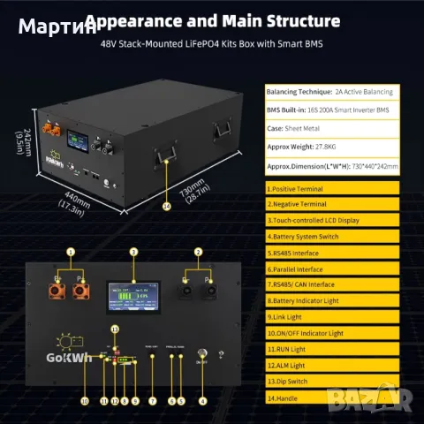 Кутия за LIFEPO4 280Ah 300Ah 320Ah батерии с BMS 200A, снимка 3 - Друга електроника - 48714374