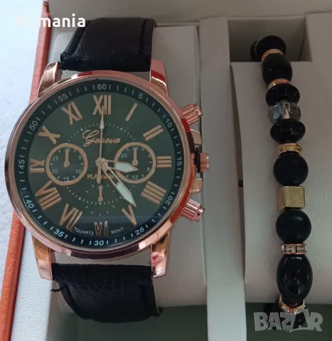 Уникален дамски комплект часовник с гривна в черно и изящно бижу, снимка 2 - Дамски - 50049639