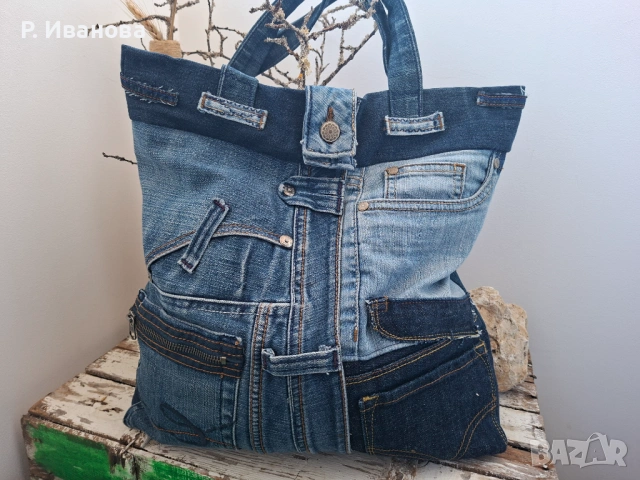 Дънкова чанта, рециклирана, еко , снимка 2 - Чанти - 49977774