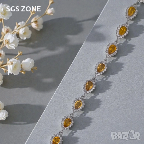 сребърна гривна с естествен цитрин, снимка 5 - Гривни - 52697107
