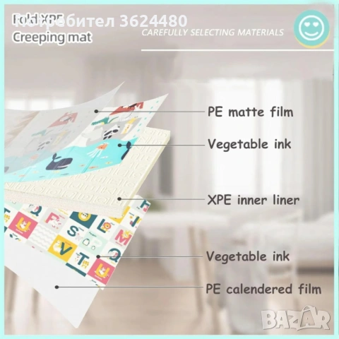 Бебешко меко килимче за игра 150х180 см 4613, снимка 4 - Други - 53450348