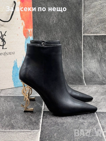 Yves Saint Laurent Дамски Черни Кожени Боти Със Златен Ток Код E877, снимка 3 - Дамски боти - 51815895