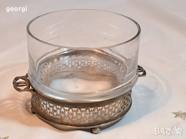 стъклена бонбониера с посребрен пиедестал 33/2, снимка 6 - Аксесоари за кухня - 53487131