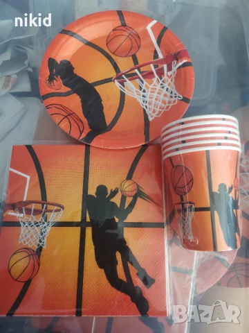 Баскетбол Баскетболна топка 6 бр парти чинии чинийки чаши салфетки картонени
