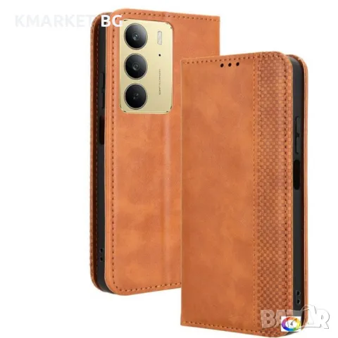 Realme C75 Retro Texture Wallet Калъф и Протектор, снимка 1 - Калъфи, кейсове - 48675214