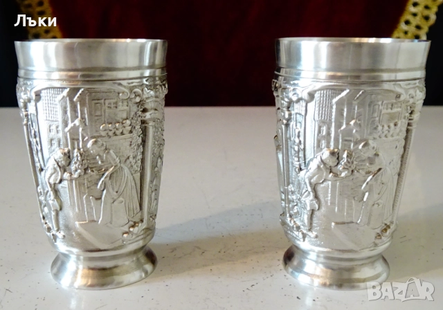 Калаена чаша за ракия Влюбени,Вечният младоженец,Серенада. , снимка 3 - Антикварни и старинни предмети - 52216174