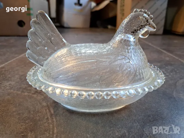 ретро стъклена бонбониера кокошка  7/2