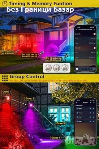 Нови RGB градински прожектори IP65 с дистанционно и Bluetooth 2 броя комплект, снимка 5 - Външни лампи - 54155307