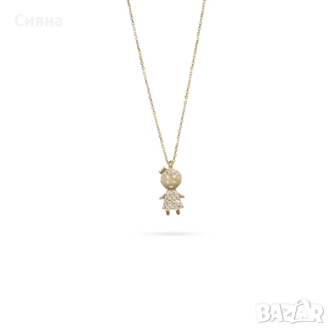 Elegant Women’s Necklace – Girl Pendant, 14K Gold with Zirconia, снимка 2 - Колиета, медальони, синджири - 52771374