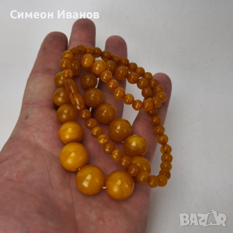 Стар гердан колие бакелит фатуран кехлибарен цвят  #6178, снимка 12 - Антикварни и старинни предмети - 51531504