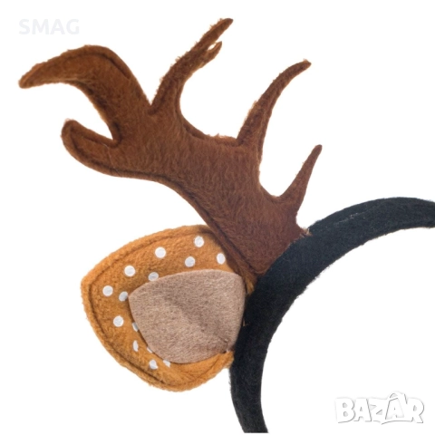 Коледна диадема "Еленови рога" с кадифени рога и уши_1181449, снимка 2 - Шноли, диадеми, ленти - 52709226