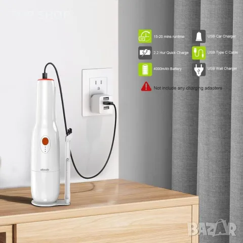 absob Безжична ръчна прахосмукачка за кола, USB акумулаторна мощна преносима лека мини （AB108WH）, снимка 4 - Прахосмукачки - 49971276