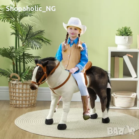 Реалистична Играчка за езда Кон Звук Метално седло Юзда Кафява, снимка 2 - Други - 52651897