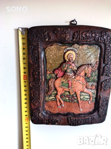 Прекрасна Много Стара Дървена Икона - Свети Мина, снимка 8 - Икони - 52125458