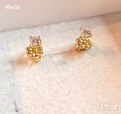 Дамски обеци жълто злато и диаманти 