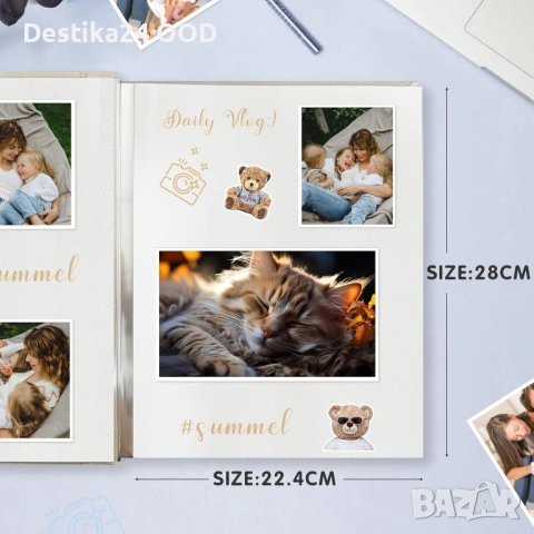 Стилен фото албум за снимки с ленена корица, 40 страници бежов, снимка 6 - Други - 53809335