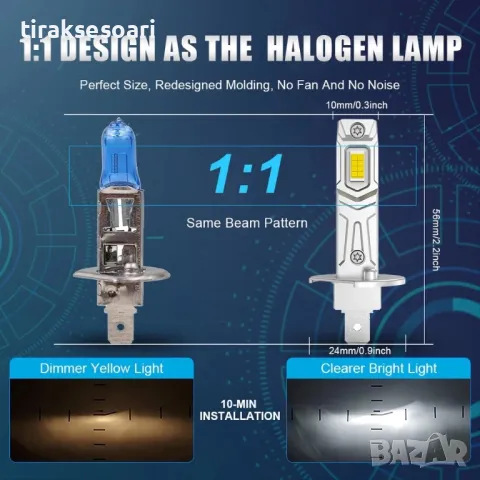 2023 Модел 200W LED Диодни крушки H1 12V 300% Светлина Директен Монтаж, снимка 5 - Аксесоари и консумативи - 46994544