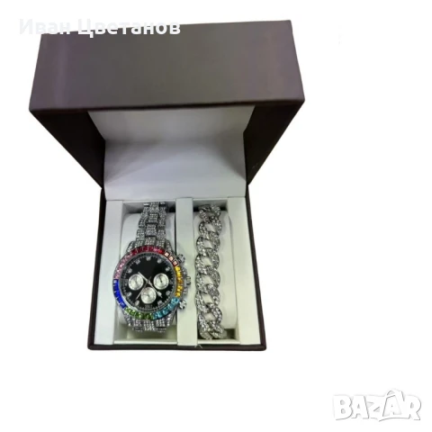 Луксозен комплект, гривна и часовник